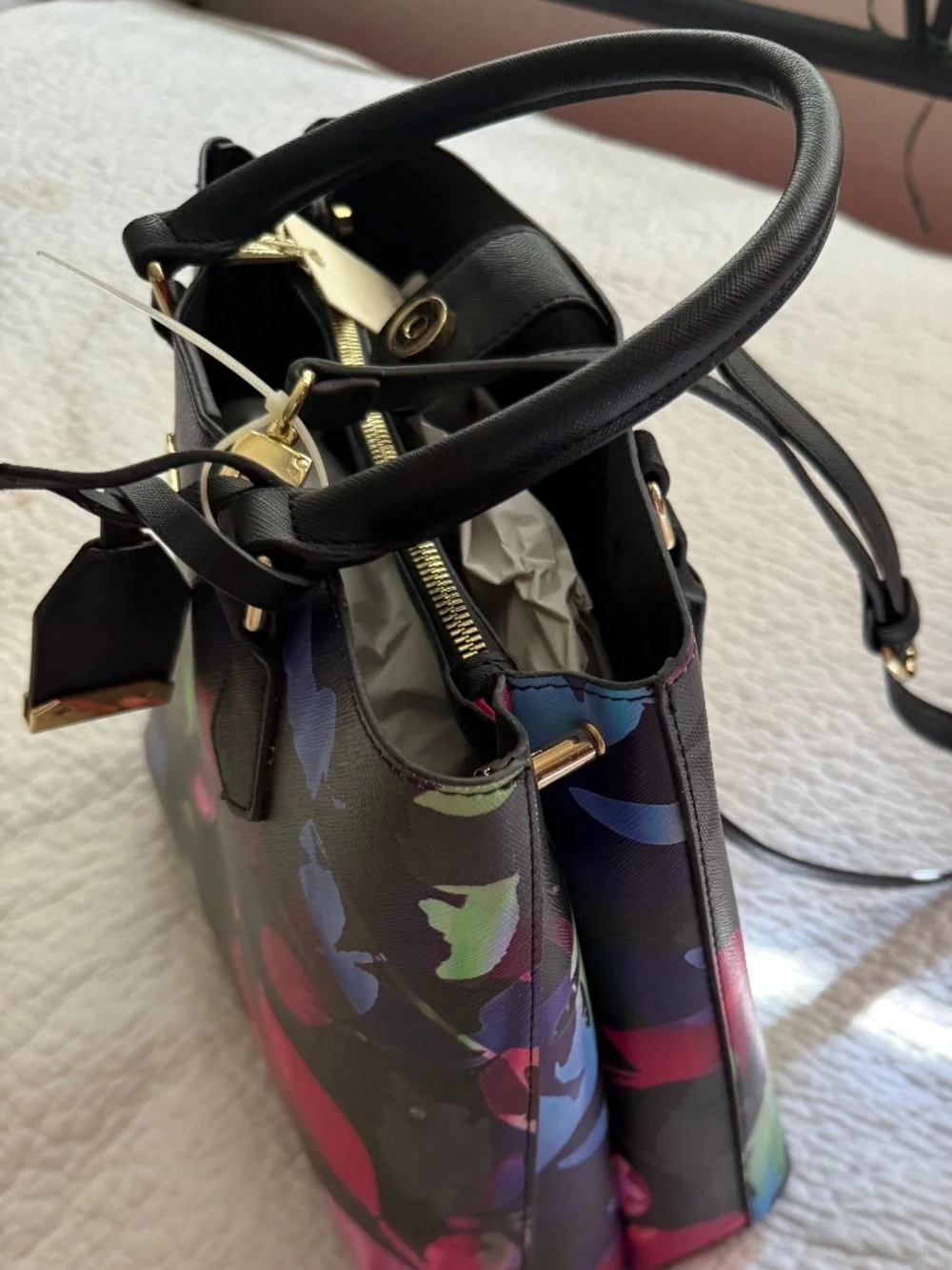 Trina Turk Floral Structured Satchel – TTT‑SDFZ03‑LEA – Vegan Leather – NWT